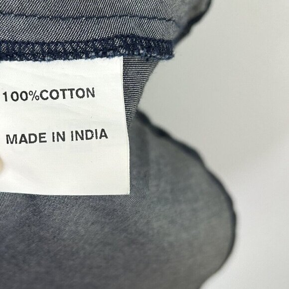 Eshakti Embroidered Chambray Dress Womens Size Medium Blue Tie Waist - Picture 4 of 10